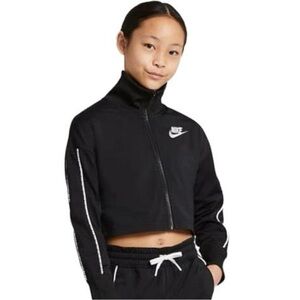 Nike Youth Girls Cropped Track Jacket L, Black Zip Up Athleisure Work Out Sport